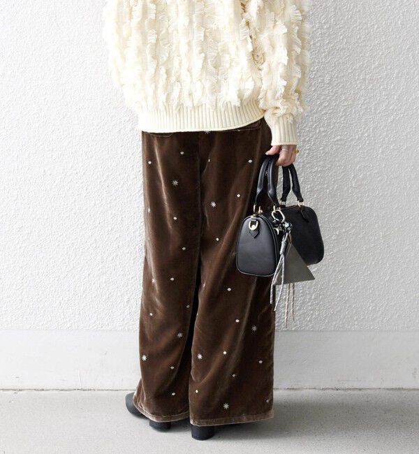 SHIPS any「SHIPS any:〈手洗い可能〉ポリエステル ベロア 刺繍 ストレート ワイド パンツ」|その他|
