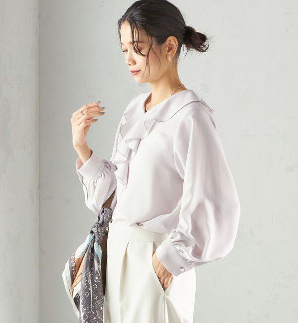 SHIPS for women「《予約》〈手洗い可能〉ジョーゼット フリル カラー ブラウス（セレモニー対応可）」|シャツ・ブラウス|