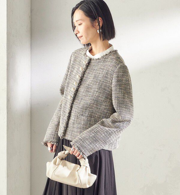 SHIPS for women「トライスピン 杢 ツイード パール モチーフ ボタン ジャケット（セレモニー対応可）」|ノーカラージャケット|