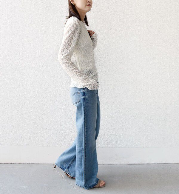 SHIPS for women「〈手洗い可能〉ラッセル レース ヘンリー ネック 2WAY プルオーバー」|Tシャツ・カットソー|