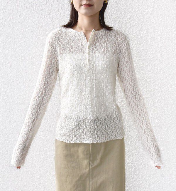 SHIPS for women「〈手洗い可能〉ラッセル レース ヘンリー ネック 2WAY プルオーバー」|Tシャツ・カットソー|