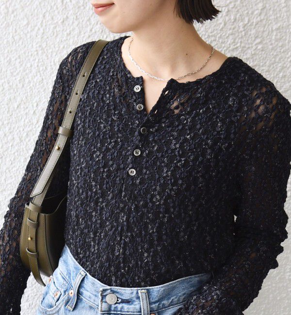 SHIPS for women「〈手洗い可能〉ラッセル レース ヘンリー ネック 2WAY プルオーバー」|Tシャツ・カットソー|