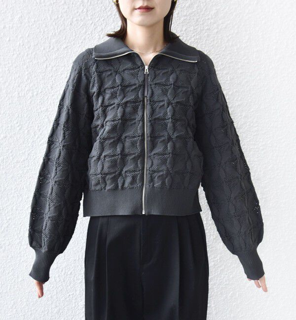 SHIPS for women「【WEB限定】〈手洗い可能〉フラワー ジャカード ジップ カーディガン」|カーディガン|