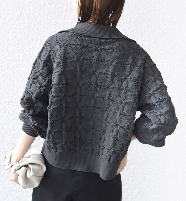 SHIPS for women「【WEB限定】〈手洗い可能〉フラワー ジャカード ジップ カーディガン」|カーディガン|