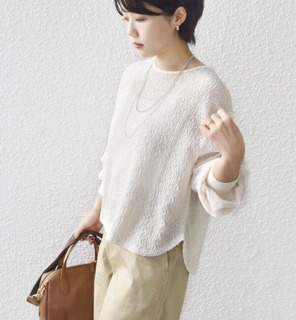 SHIPS for women「〈手洗い可能〉ランダム ブルーゼ 袖 タック プルオーバー」|Tシャツ・カットソー|