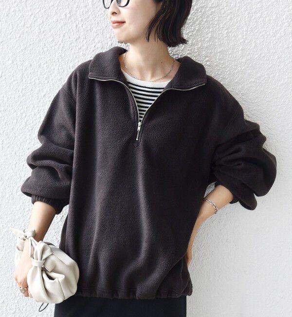 SHIPS for women「〈洗濯機可能〉フリース 裾 ドロスト ハーフ ジップ プルオーバー」|Tシャツ・カットソー|
