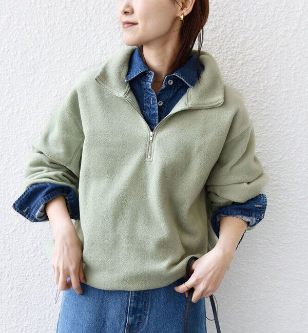 SHIPS for women「〈洗濯機可能〉フリース 裾 ドロスト ハーフ ジップ プルオーバー」|Tシャツ・カットソー|ライトグリーン
