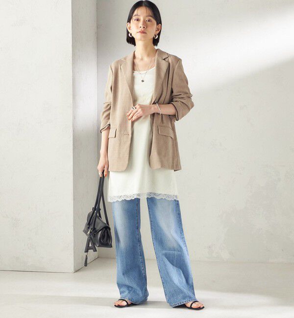 SHIPS for women「〈洗濯機可能〉ダル サテン レース スリット キャミソール」|キャミソール|