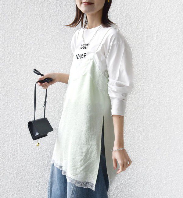 SHIPS for women「〈洗濯機可能〉ダル サテン レース スリット キャミソール」|キャミソール|ライトグリーン