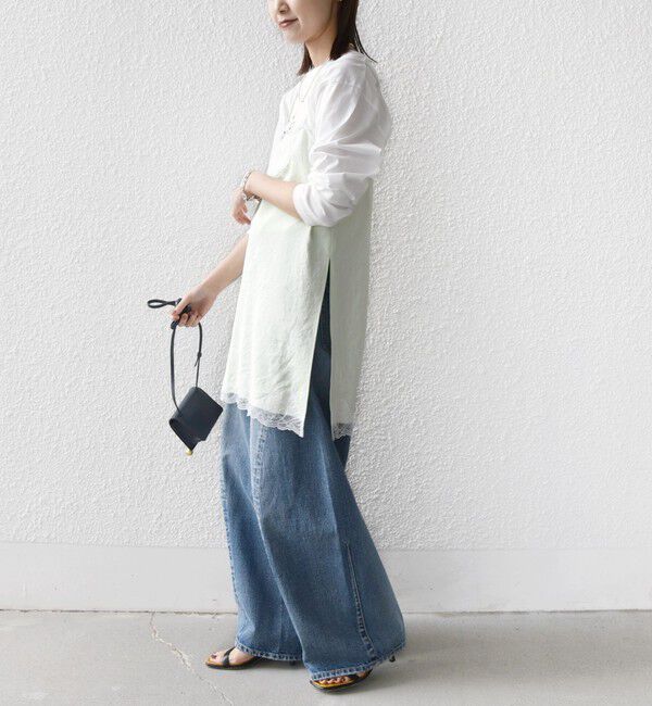 SHIPS for women「〈洗濯機可能〉ダル サテン レース スリット キャミソール」|キャミソール|