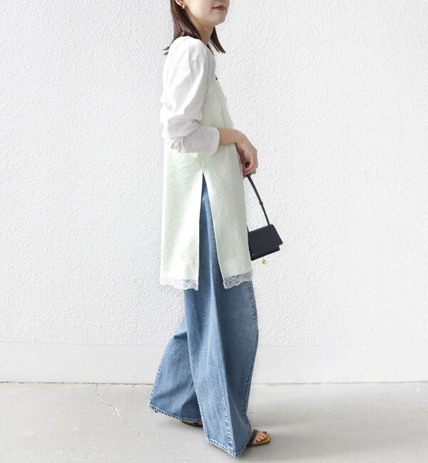 SHIPS for women「〈洗濯機可能〉ダル サテン レース スリット キャミソール」|キャミソール|