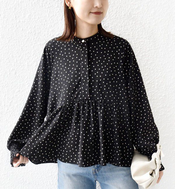 SHIPS for women「【WEB限定】〈手洗い可能〉ドット 花柄 袖 シャーリング ブラウス」|シャツ・ブラウス|
