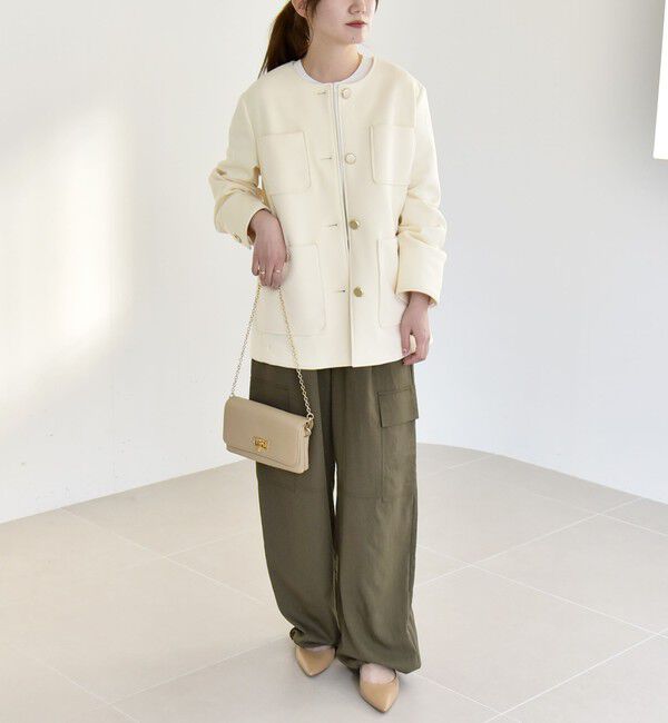 quaranciel「quaranciel:〈手洗い可能〉ジャージー ゴールドボタン クルーネック ジャケット」|ノーカラージャケット|