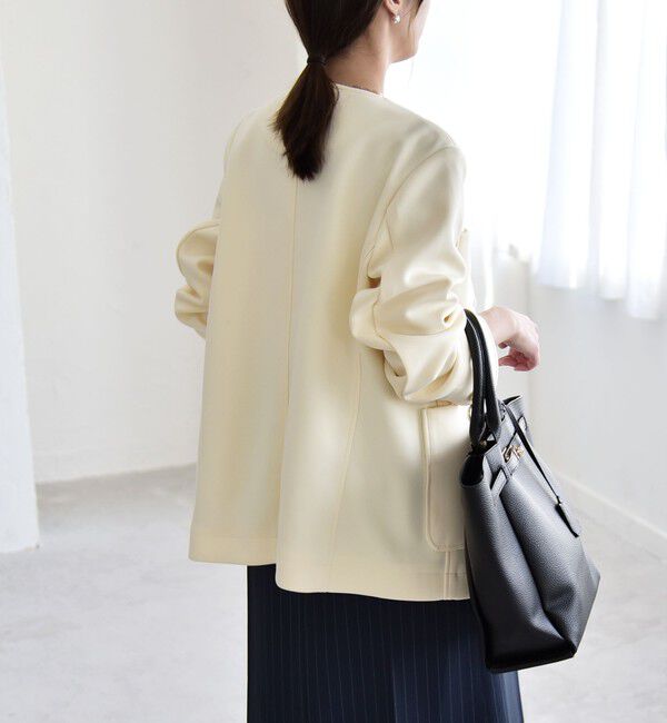 quaranciel「quaranciel:〈手洗い可能〉ジャージー ゴールドボタン クルーネック ジャケット」|ノーカラージャケット|