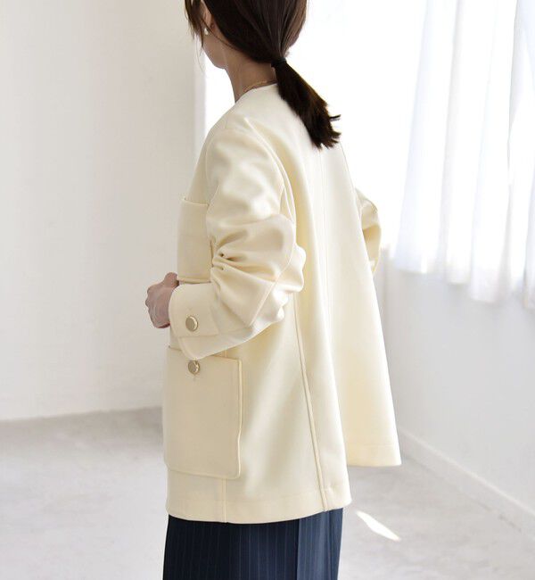 quaranciel「quaranciel:〈手洗い可能〉ジャージー ゴールドボタン クルーネック ジャケット」|ノーカラージャケット|