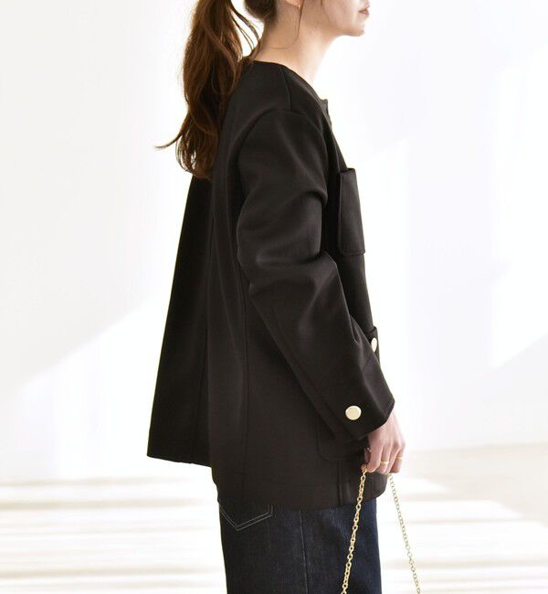 quaranciel「quaranciel:〈手洗い可能〉ジャージー ゴールドボタン クルーネック ジャケット」|ノーカラージャケット|