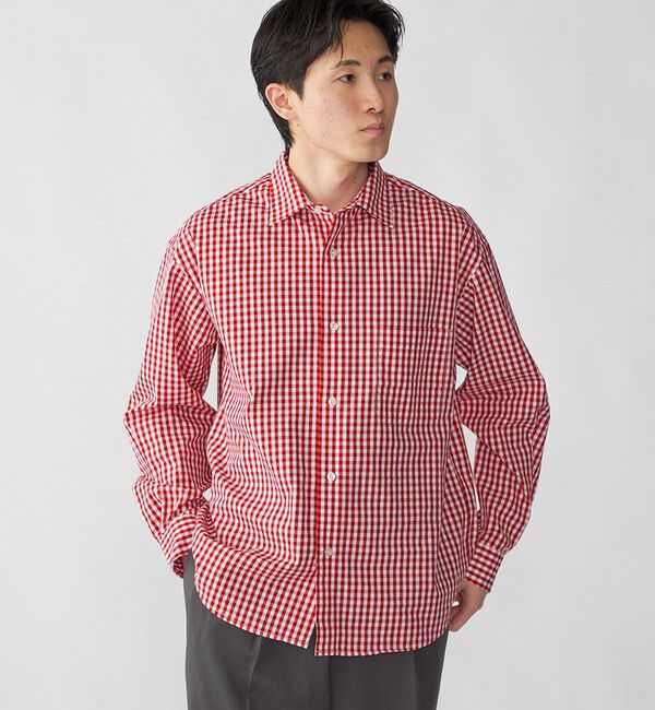 SHIPS「City Ambient Products: ブロード ストライプ チェック シャツ」|シャツ・ブラウス|レッド