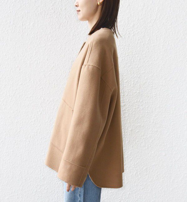 SHIPS for women「セミ 梳毛 配色 リバー ノーカラー コート」|ノーカラーコート|