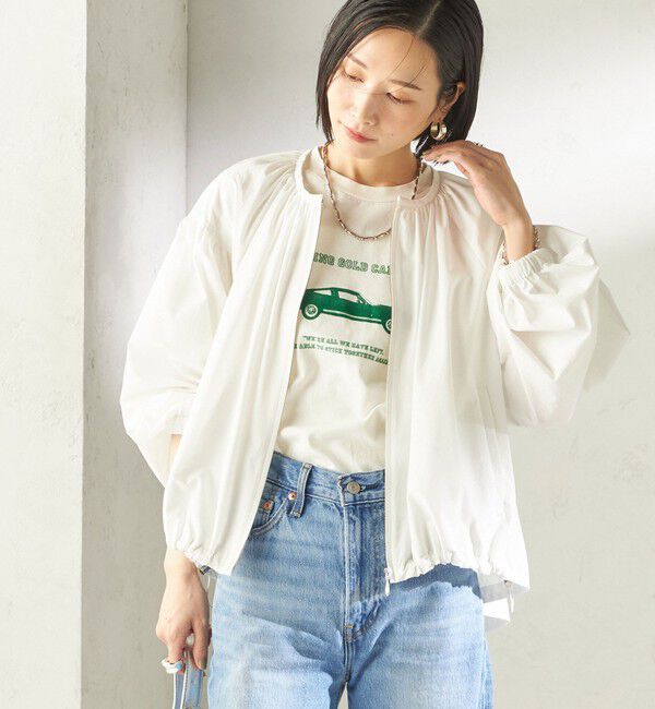 SHIPS for women「〈接触冷感 / 撥水加工〉TEXBRID(R) タフタ ギャザー 羽織 ブルゾン」|ブルゾン・スタジャン|オフホワイト