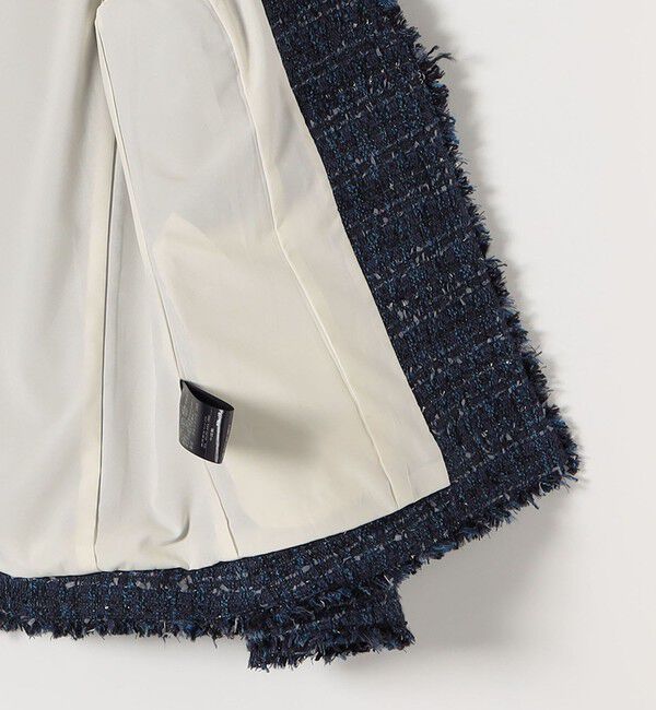 quaranciel「quaranciel: ツイード ノーラペル フリンジ ジャケット」|ノーカラージャケット|