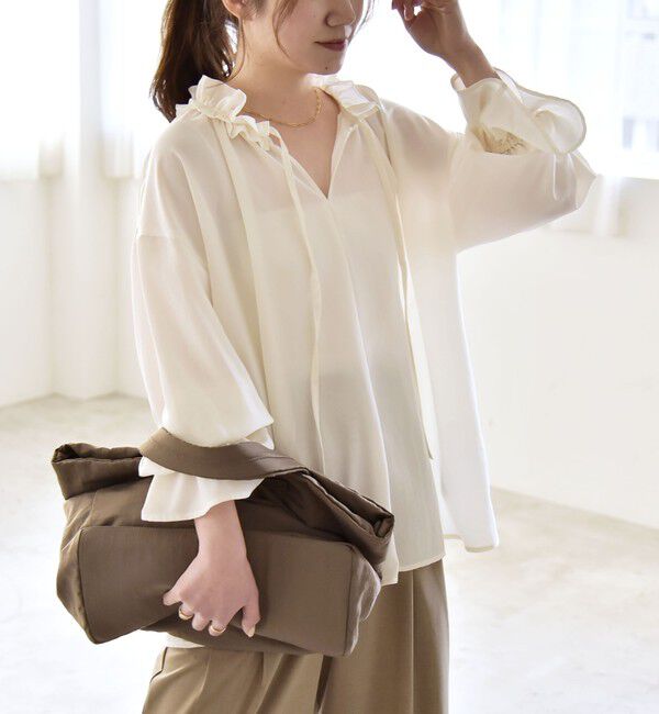 quaranciel「quaranciel:〈洗濯機可能〉フリルカラー リボン ギャザースリーブ ブラウス」|シャツ・ブラウス|
