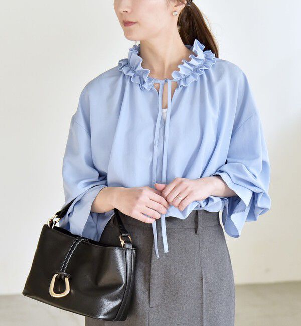 quaranciel「quaranciel:〈洗濯機可能〉フリルカラー リボン ギャザースリーブ ブラウス」|シャツ・ブラウス|