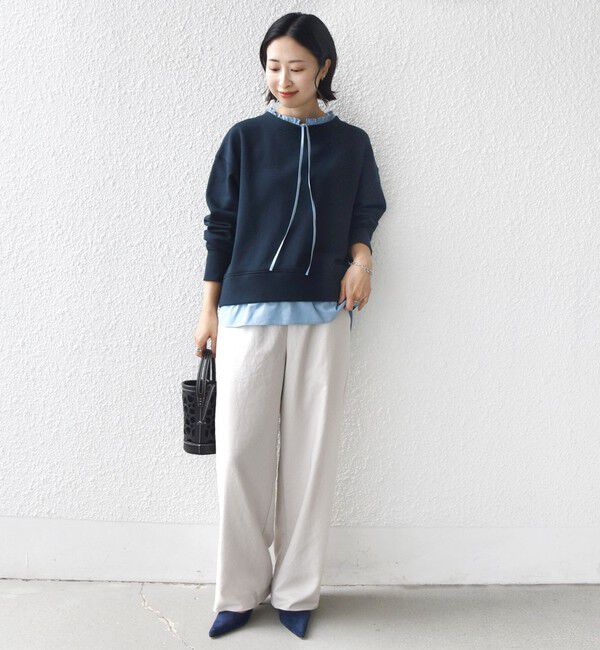 SHIPS for women「【WEB限定】〈手洗い可能〉ブラウス コンビ スウェット プルオーバー」|スウェット・ジャージ|