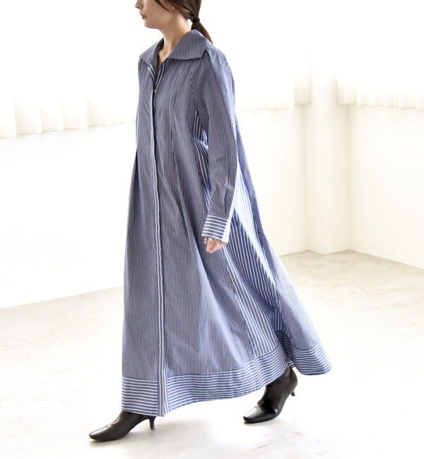 quaranciel「quaranciel:〈洗濯機可能〉ビッグカラー Aライン シャツ ワンピース」|ワンピース|ブルー系