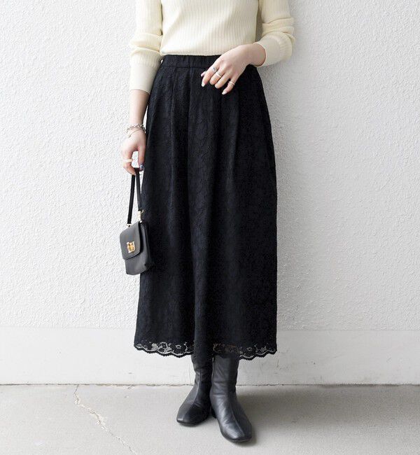 SHIPS any「《追加予約》SHIPS any:〈手洗い可能〉フラワー メッシュ レース タック セミフレア スカート」|スカート|