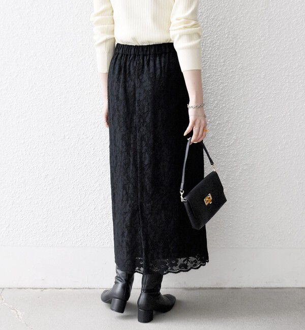 SHIPS any「《追加予約》SHIPS any:〈手洗い可能〉フラワー メッシュ レース タック セミフレア スカート」|スカート|