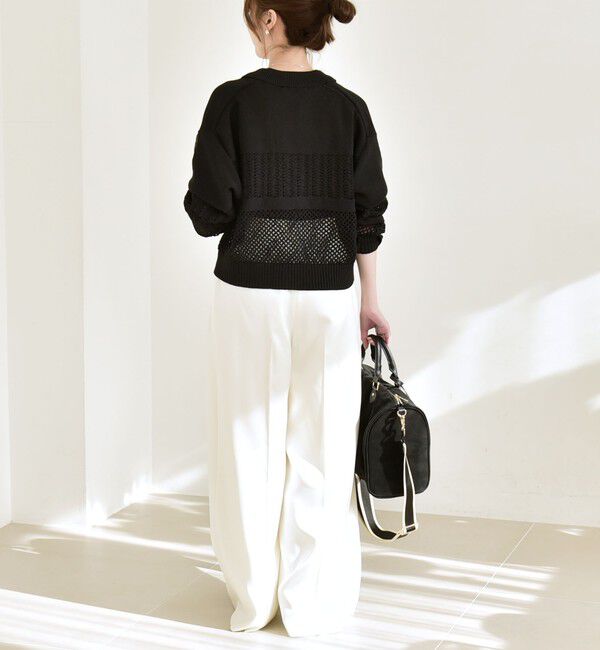 quaranciel「quaranciel:〈手洗い可能〉透かし編み 襟付き ニット カーディガン」|カーディガン|