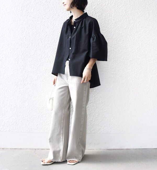 SHIPS for women「【WEB限定】〈手洗い可能〉サッカー ギャザー シャツ 羽織」|シャツ・ブラウス|