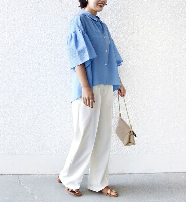 SHIPS for women「【WEB限定】〈手洗い可能〉サッカー ギャザー シャツ 羽織」|シャツ・ブラウス|