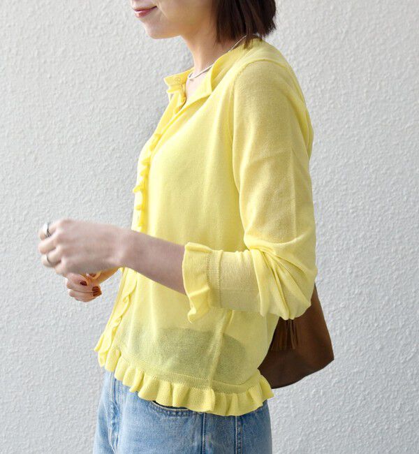 SHIPS any「SHIPS any:〈手洗い可能〉コットン ミックス シアー フリル カーディガン」|カーディガン|