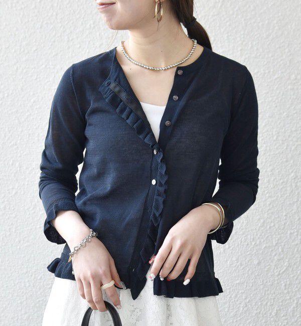 SHIPS any「SHIPS any:〈手洗い可能〉コットン ミックス シアー フリル カーディガン」|カーディガン|