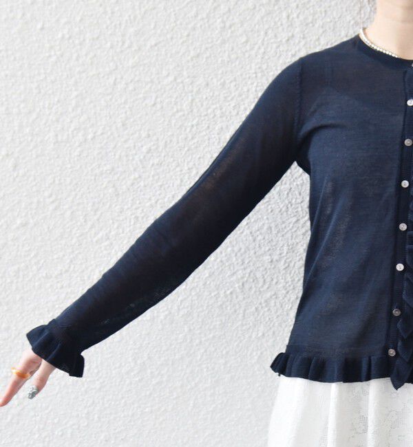 SHIPS any「SHIPS any:〈手洗い可能〉コットン ミックス シアー フリル カーディガン」|カーディガン|