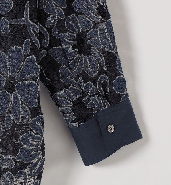 quaranciel「quaranciel:〈手洗い可能〉デニム フラワー レース バンドカラー シャツ」|シャツ・ブラウス|