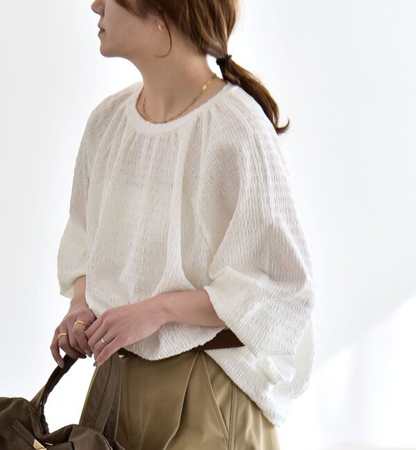 quaranciel「quaranciel:〈洗濯機可能〉ジャカード ジャージー クルーネック プルオーバー」|Tシャツ・カットソー|