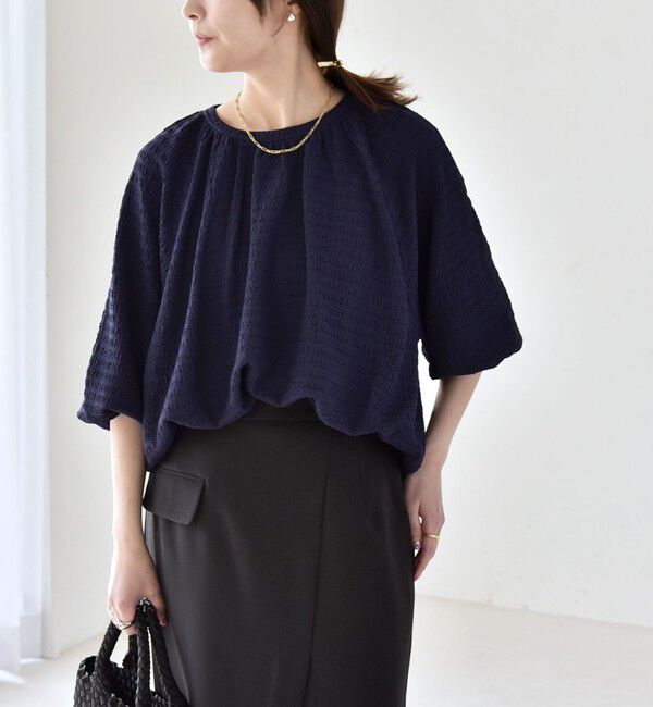 quaranciel「quaranciel:〈洗濯機可能〉ジャカード ジャージー クルーネック プルオーバー」|Tシャツ・カットソー|