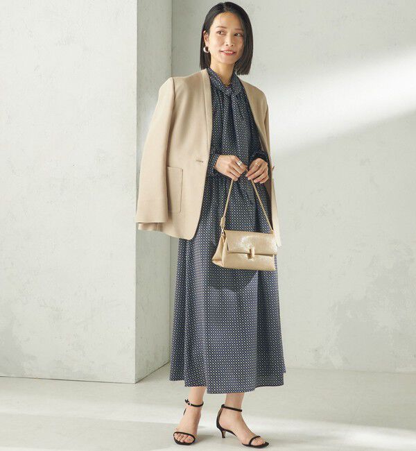 SHIPS for women「〈手洗い可能〉2WAY プリント タイ 長袖 ワンピース」|ワンピース|ネイビー