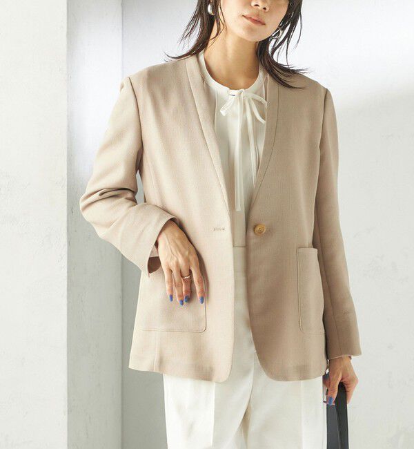 SHIPS for women「〈手洗い可能〉カラミ ノーラペル ジャケット」|ノーカラージャケット|ベージュ系