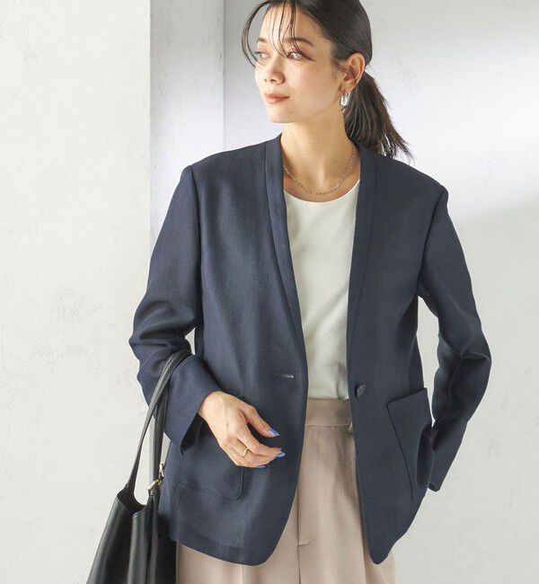 SHIPS for women「〈手洗い可能〉カラミ ノーラペル ジャケット」|ノーカラージャケット|ネイビー