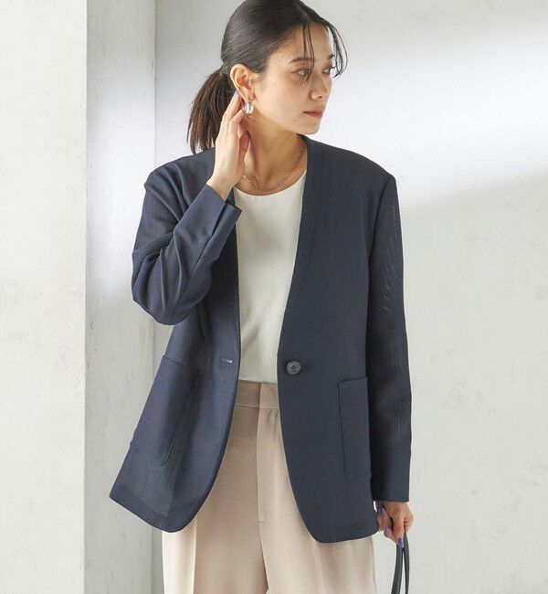 SHIPS for women「〈手洗い可能〉カラミ ノーラペル ジャケット」|ノーカラージャケット|