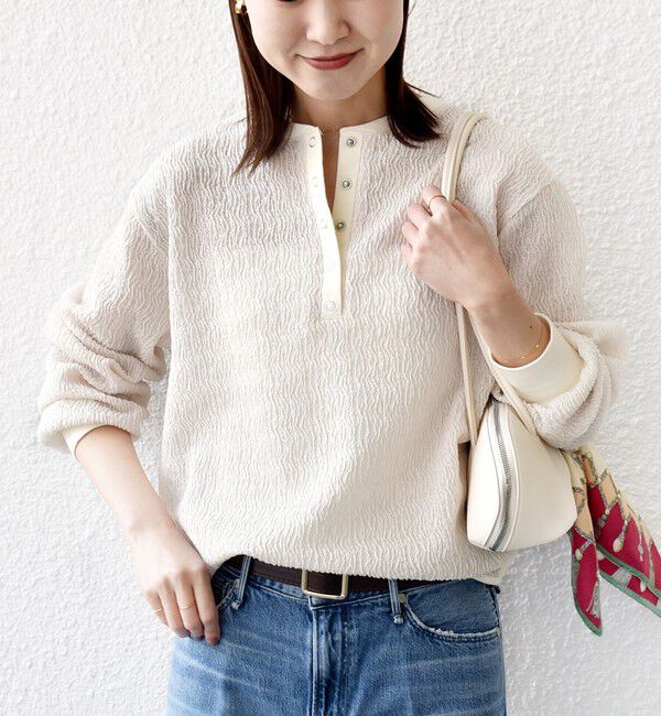 SHIPS for women「【WEB限定】〈手洗い可能〉ウェーブ クレープ ヘンリー 2WAY プルオーバー」|Tシャツ・カットソー|ナチュラル