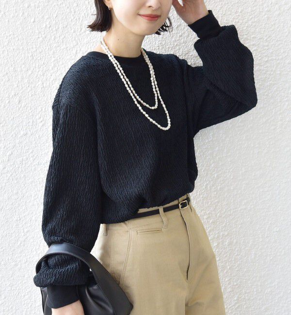 SHIPS for women「【WEB限定】〈手洗い可能〉ウェーブ クレープ ヘンリー 2WAY プルオーバー」|Tシャツ・カットソー|