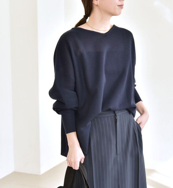 quaranciel「quaranciel:〈手洗い可能〉シアー 2way Vネック ドルマン ニット プルオーバー」|ニット・セーター|