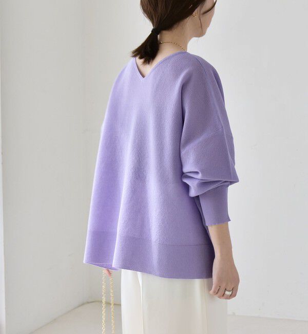 quaranciel「quaranciel:〈手洗い可能〉シアー 2way Vネック ドルマン ニット プルオーバー」|ニット・セーター|