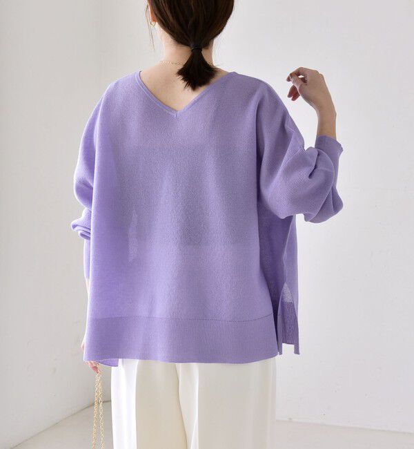 quaranciel「quaranciel:〈手洗い可能〉シアー 2way Vネック ドルマン ニット プルオーバー」|ニット・セーター|
