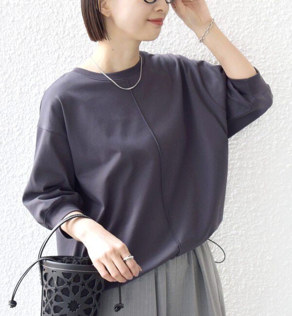 SHIPS for women「【WEB限定】〈接触冷感 / 汗染み防止加工〉オーガニック コットン 裾 ドロスト トップス」|Tシャツ・カットソー|ダークグレー