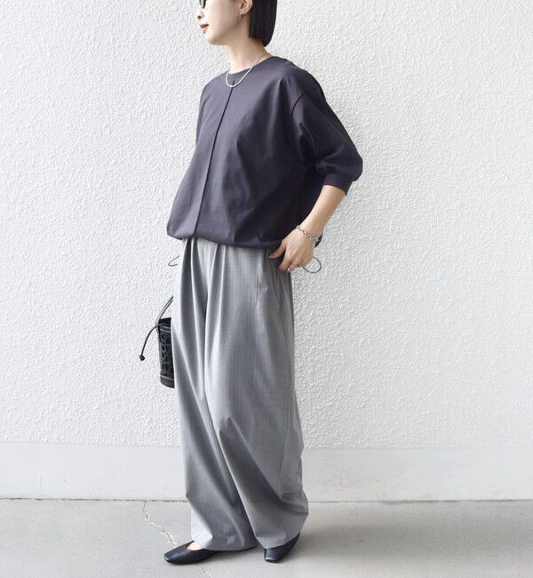 SHIPS for women「【WEB限定】〈接触冷感 / 汗染み防止加工〉オーガニック コットン 裾 ドロスト トップス」|Tシャツ・カットソー|